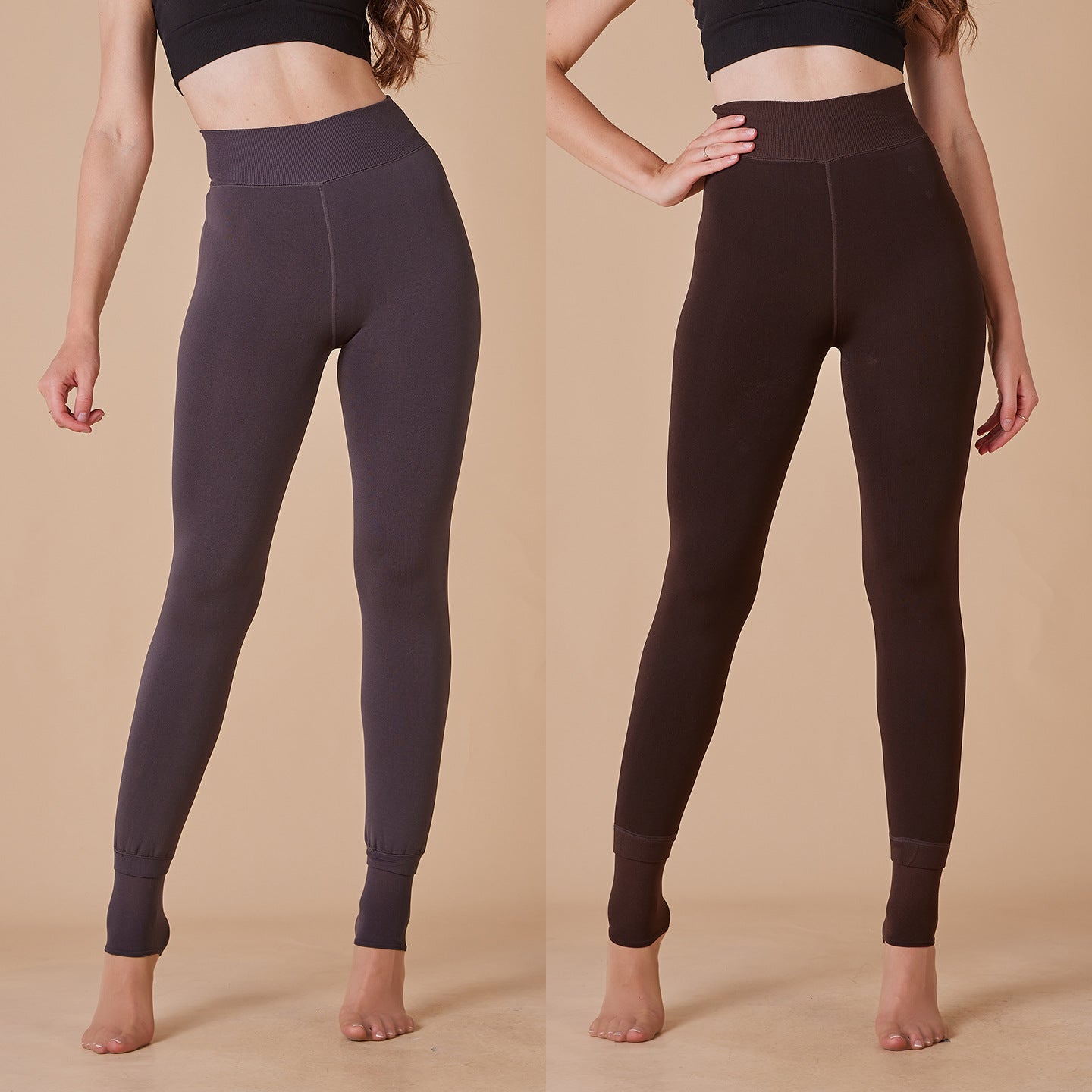 Leggings Outer Wear Solid Color With Fur Thick