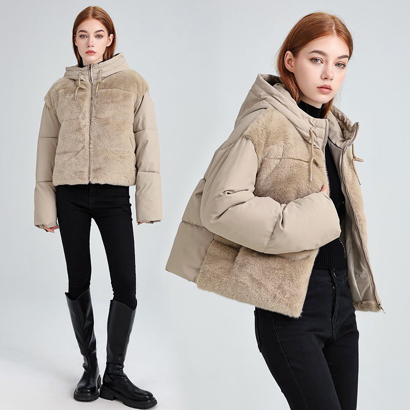 High-waisted Feather Down Plush Short Jacket