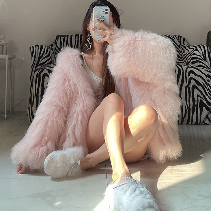 Hooded Oversized Furry Top For Autumn And Winter