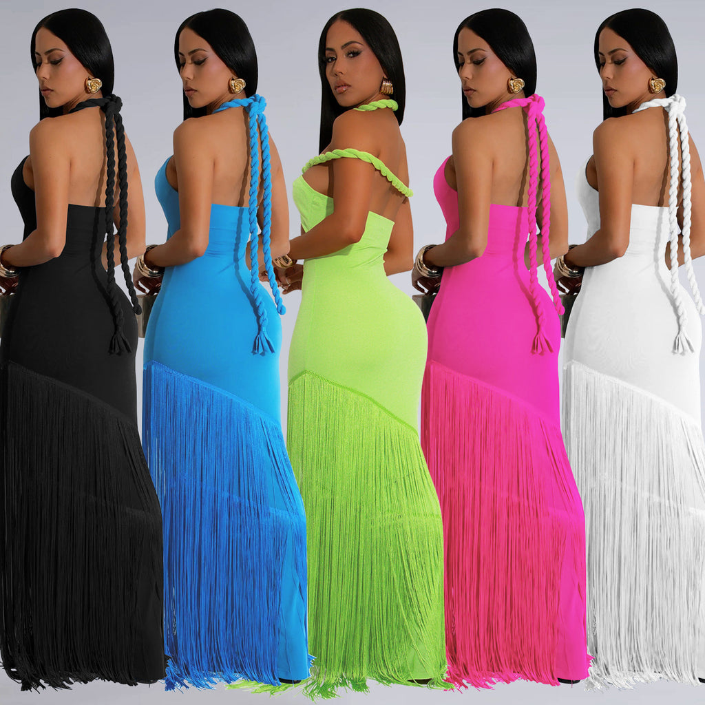 Summer Tassel Stitching Tube Top Dress