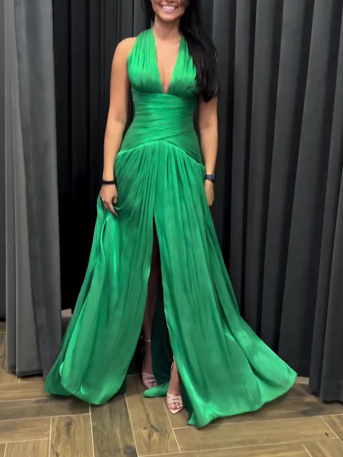 Emerald Green Plunging Neckline Gown