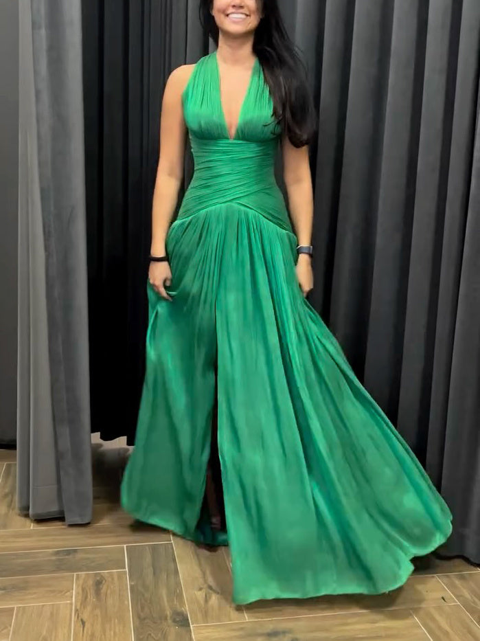 Emerald Green Plunging Neckline Gown