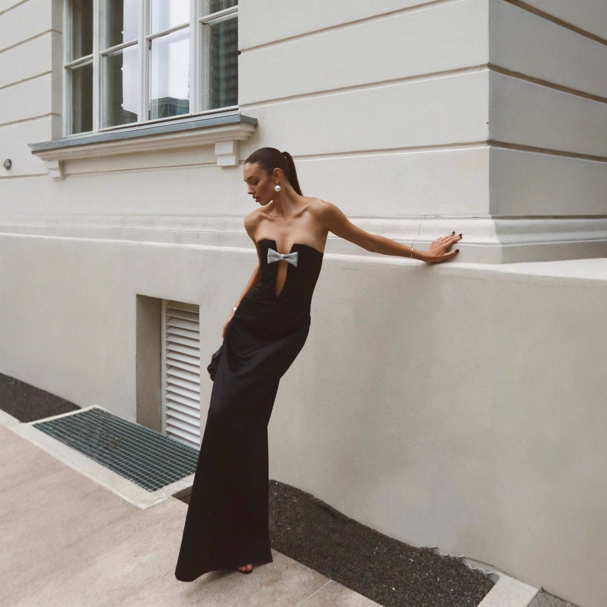 Dress Off-shoulder Backless Super Deep V Bandeau Slim-fit