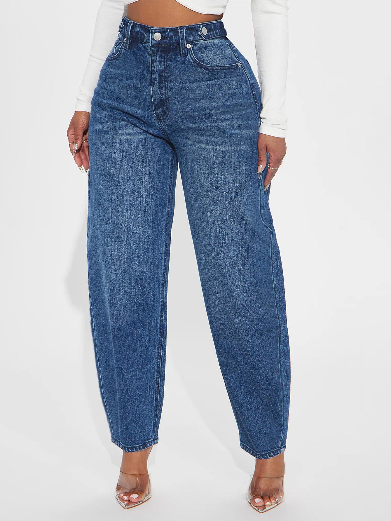 Womens Designer Washed-Blue Retro Flared Denim Jeans