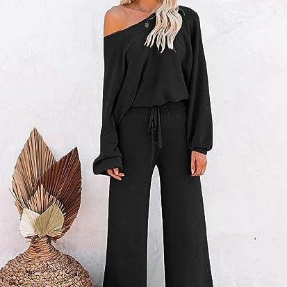 Set Casual Solid Color Long-sleeved Trousers Two-piece