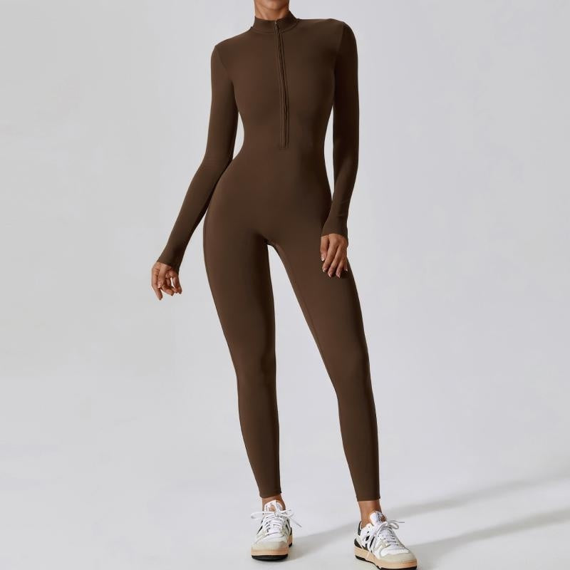 Zipper Long Sleeve Jumpsuit Fitness Training Pants