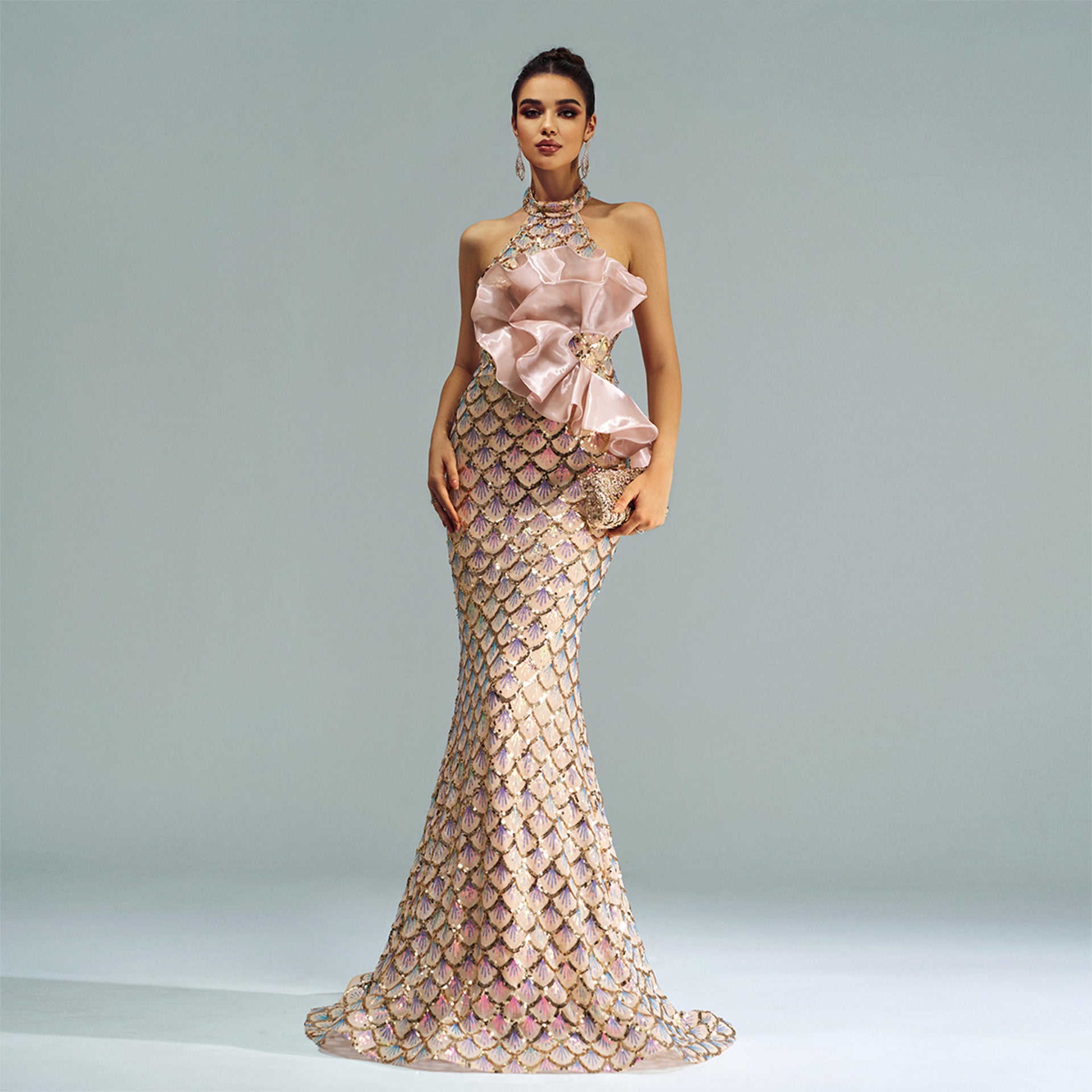 Dress Halter Sequined Mermaid