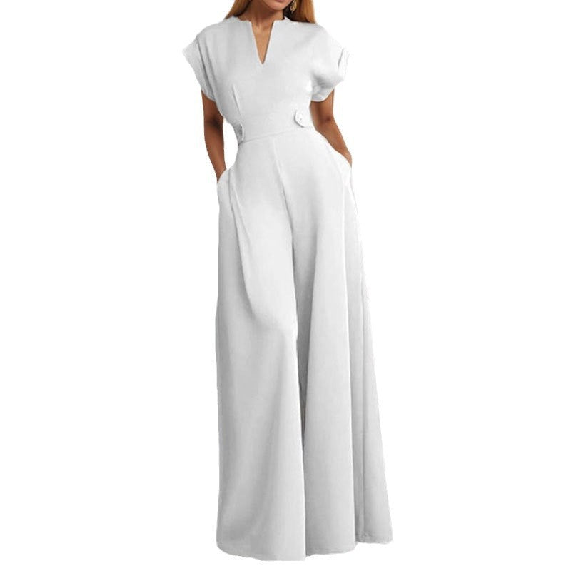 JumpSuit Graceful And Fashionable Solid Color High Waist Wide Leg Pants