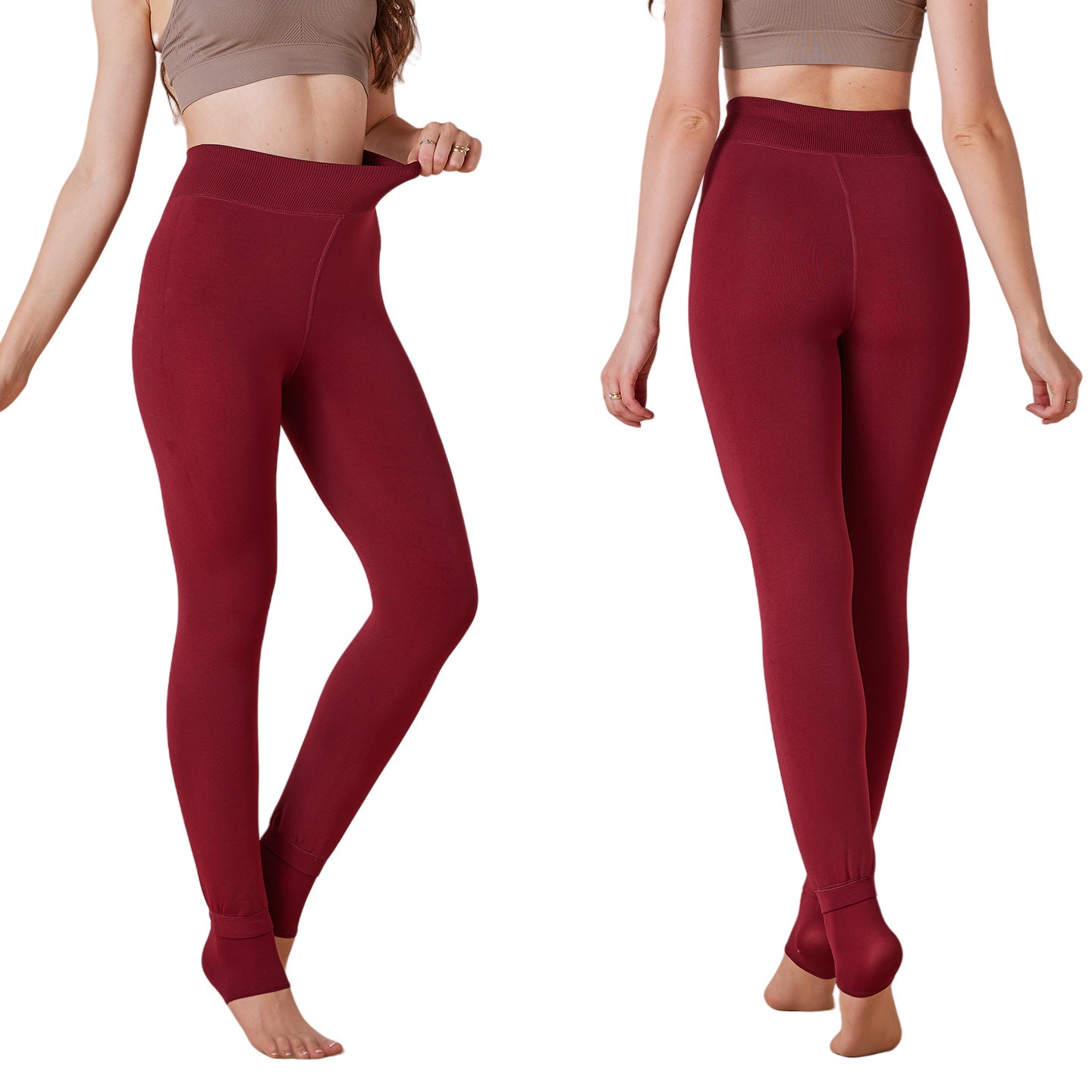Leggings Outer Wear Solid Color With Fur Thick