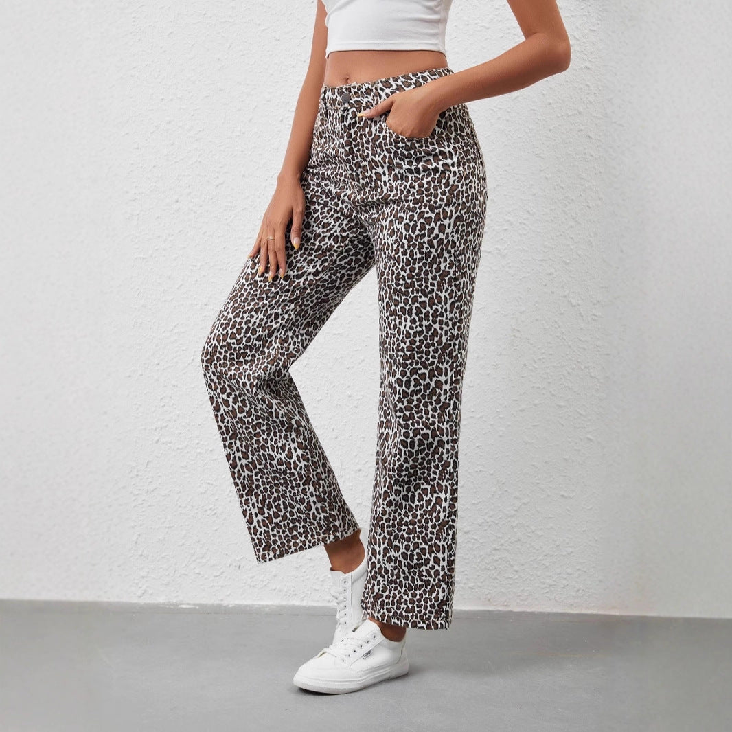 Jeans Women's Loose Leopard Print