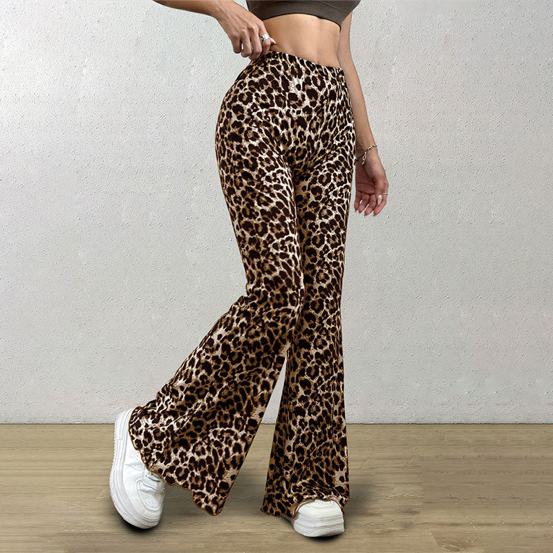 Pants Casual Sexy Knitted Stretch Elastic Leopard Print