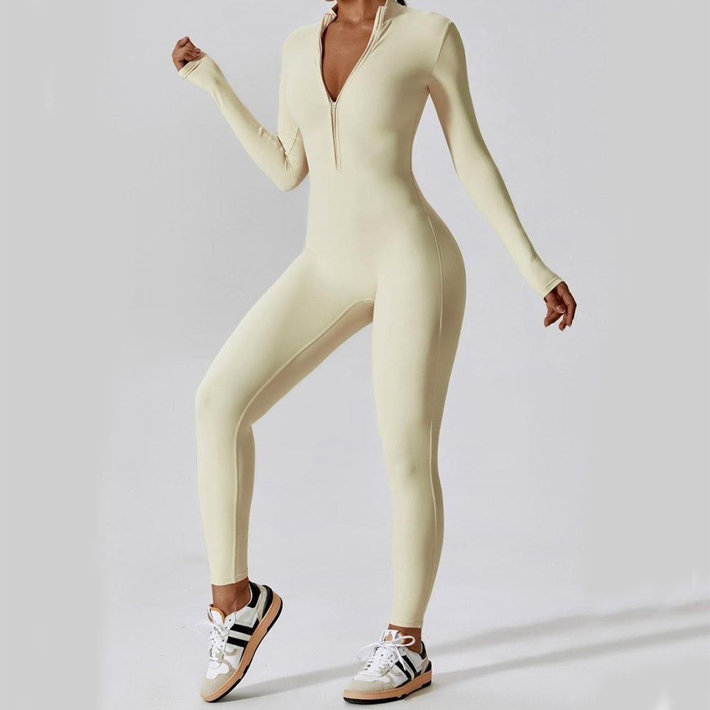 Zipper Long Sleeve Jumpsuit Fitness Training Pants