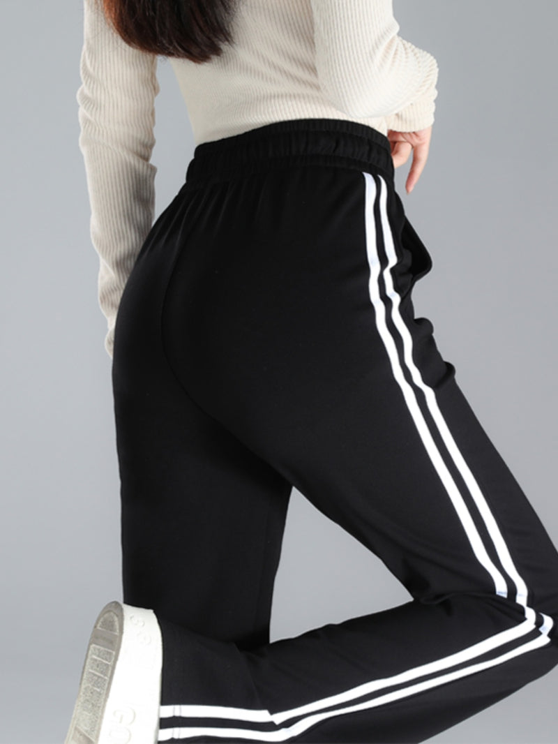 Pants Straight-leg Sweatpants, Black And White Striped, Double-stripe