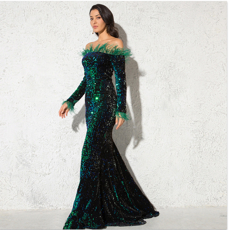 Dress Off-the-shoulder Fishtail Party Formal