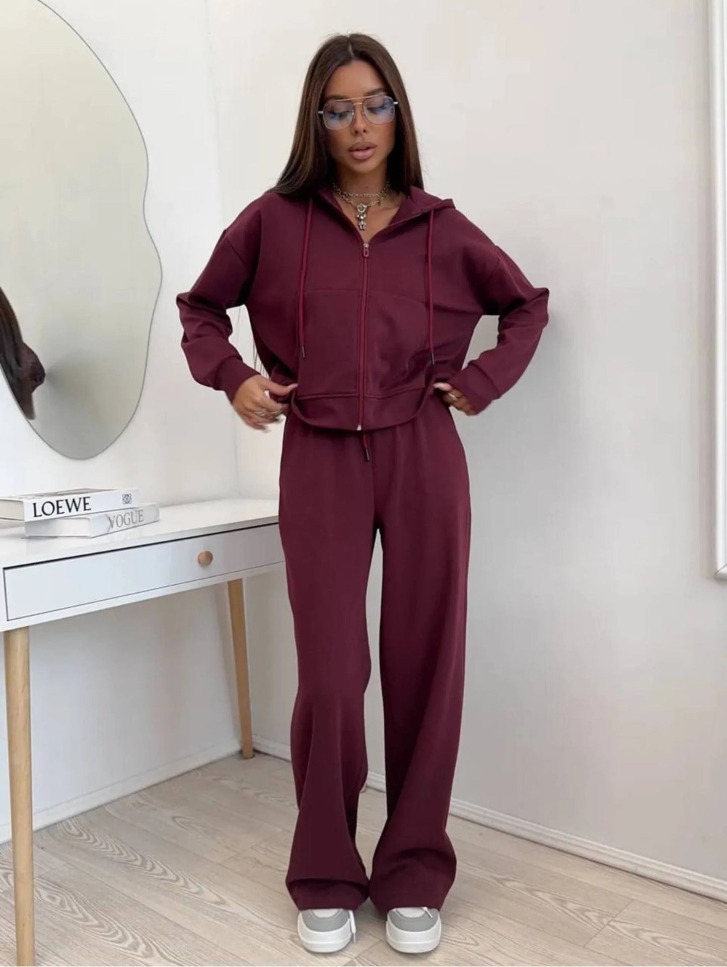 Hoodie Lace-up Trousers Two-piece Set