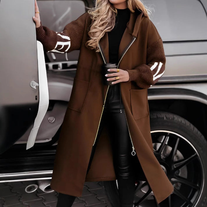 Hooded Windbreaker Long Jacket With Pockets  For Women Clothing Fall Winter