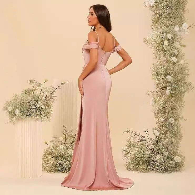 Dress Off-the-shoulder Satin Bridesmaid Corset Ball Gown