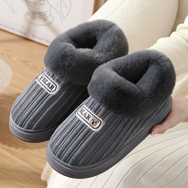House Slippers Woman Plush Covered Heel Cotton Shoes