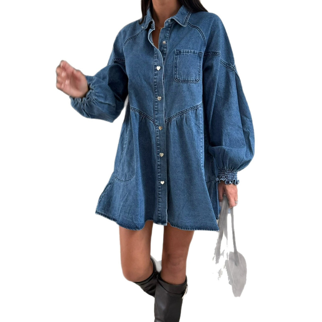 Denim Dress Casual Shirt Button Long
