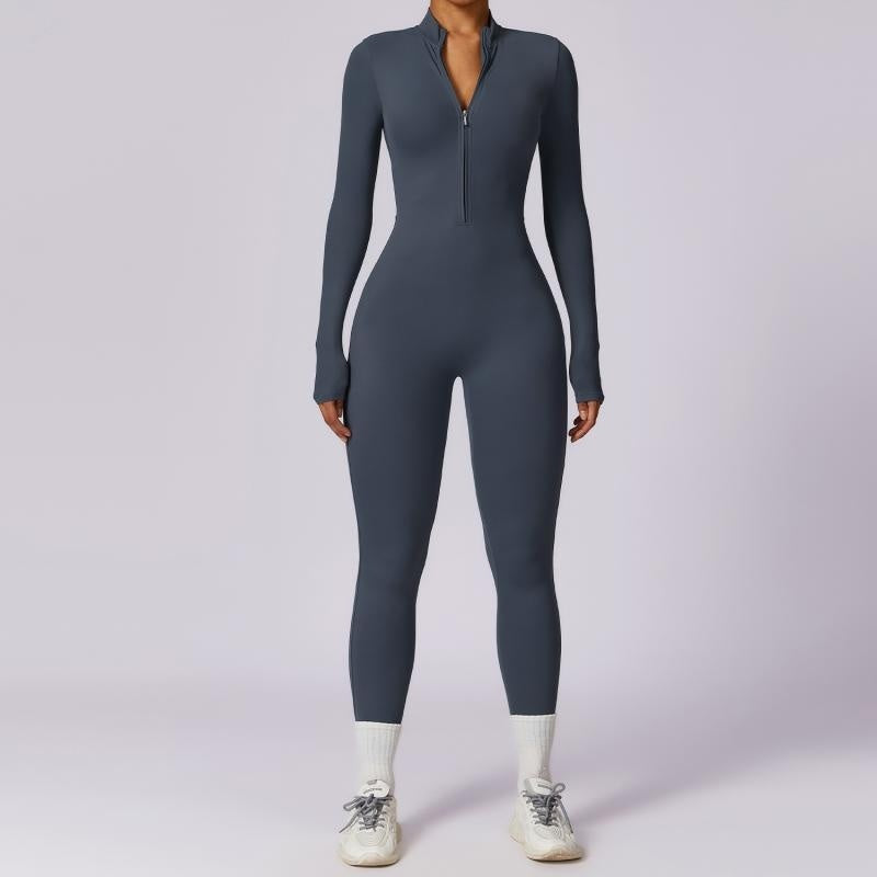 Zipper Long Sleeve Jumpsuit Fitness Training Pants