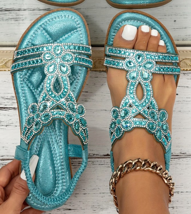 Sandals Women's Bohemian Rhinestone Casual Flower