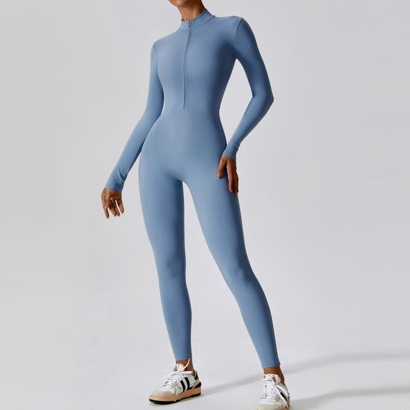 Zipper Long Sleeve Jumpsuit Fitness Training Pants