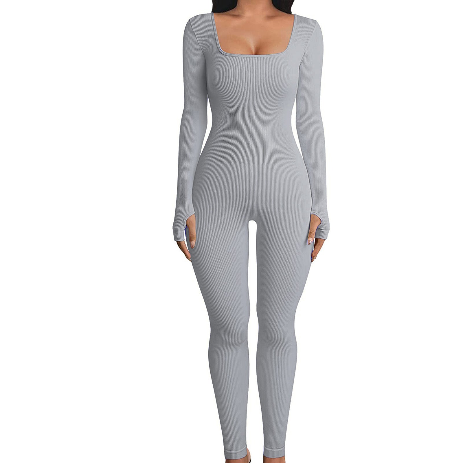 Women's Clothing Long Sleeve Jumpsuit Sexy One-piece Square Collar Sportwear