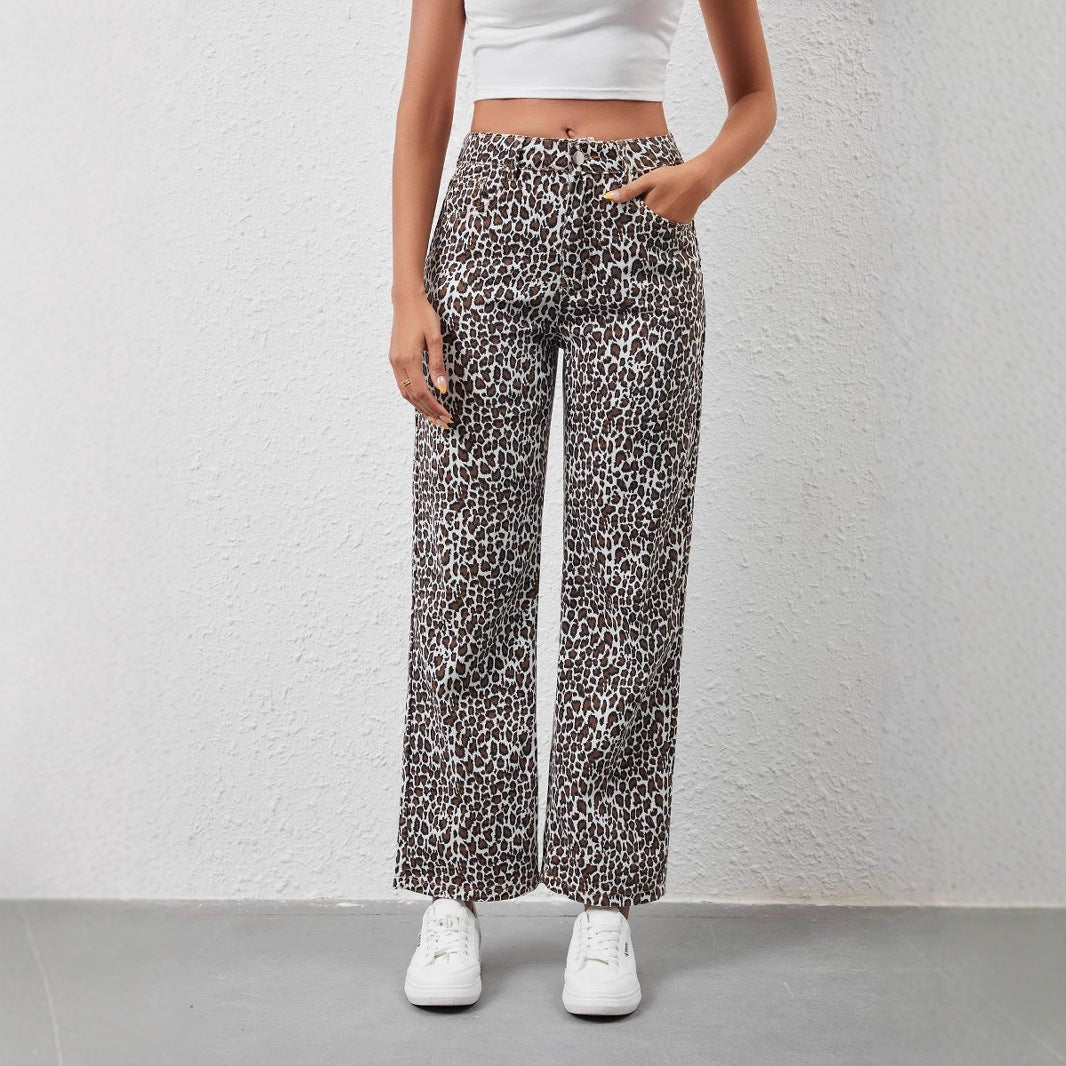 Jeans Women's Loose Leopard Print