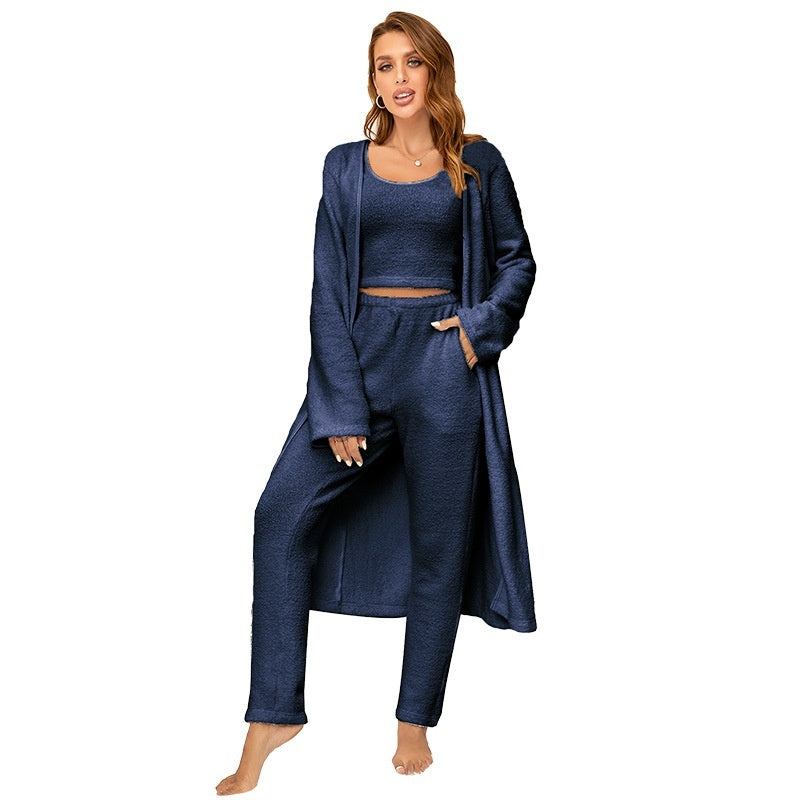 Set 3- Piece Half-velvet Pajama  Set Soft And Cozy Homewear
