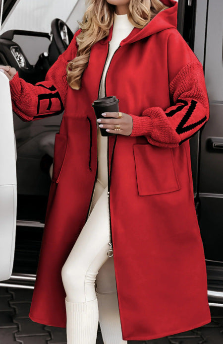Hooded Windbreaker Long Jacket With Pockets  For Women Clothing Fall Winter