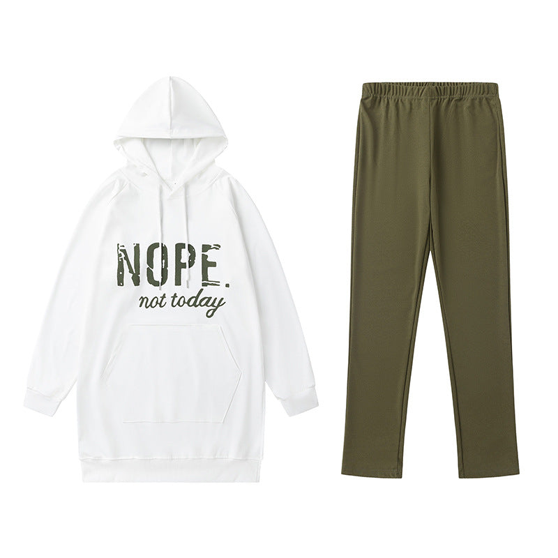 Set 2- piece Casual  Print Pocket Slit Casual Long Sleeve Hooded