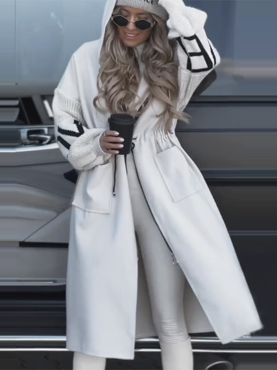 Hooded Windbreaker Long Jacket With Pockets  For Women Clothing Fall Winter