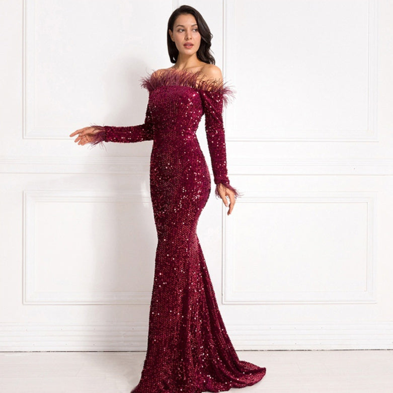 Dress Off-the-shoulder Fishtail Party Formal