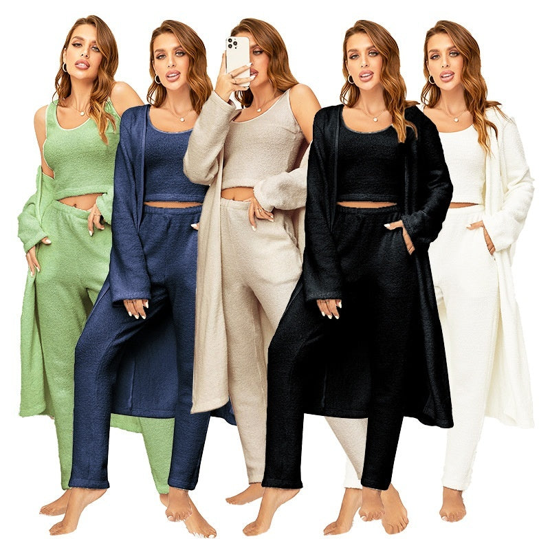Set 3- Piece Half-velvet Pajama  Set Soft And Cozy Homewear