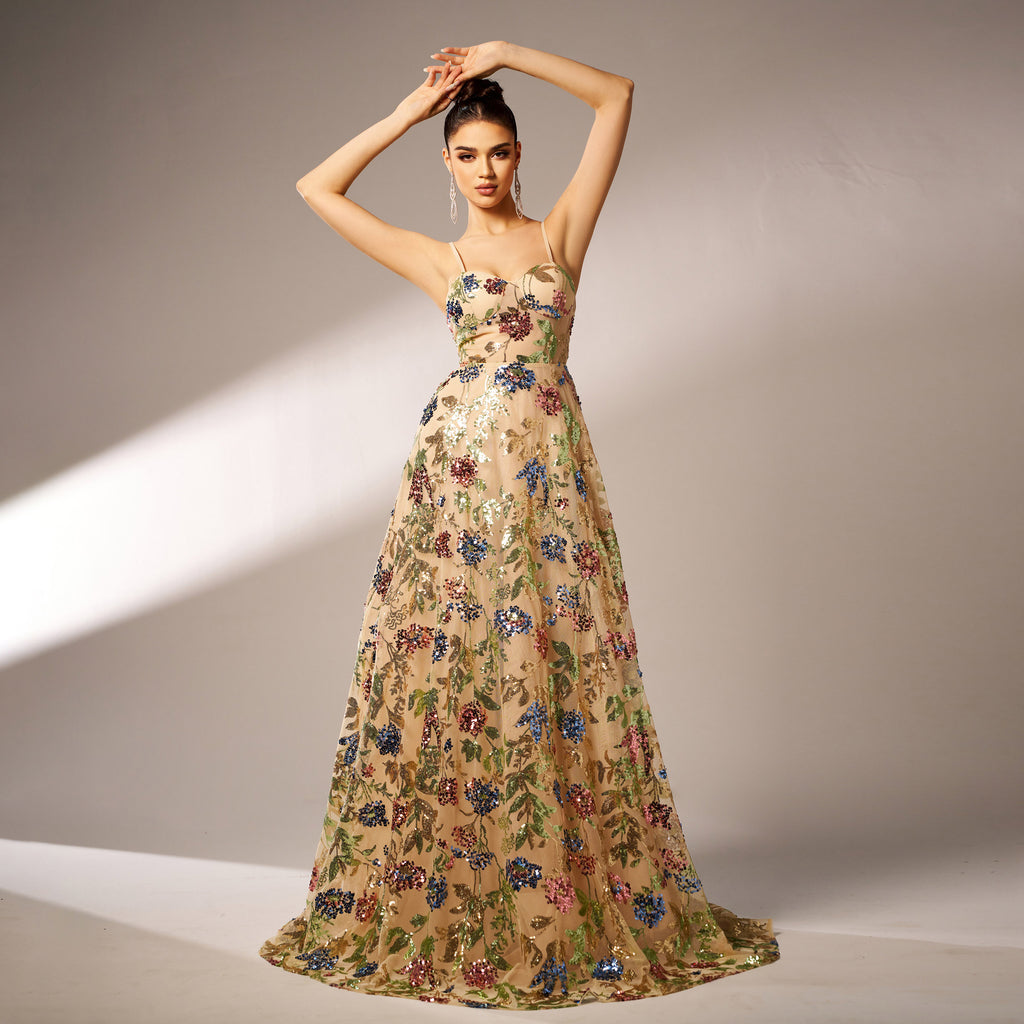 Dress Elegant Sleeveless Sequined Suspender Evening