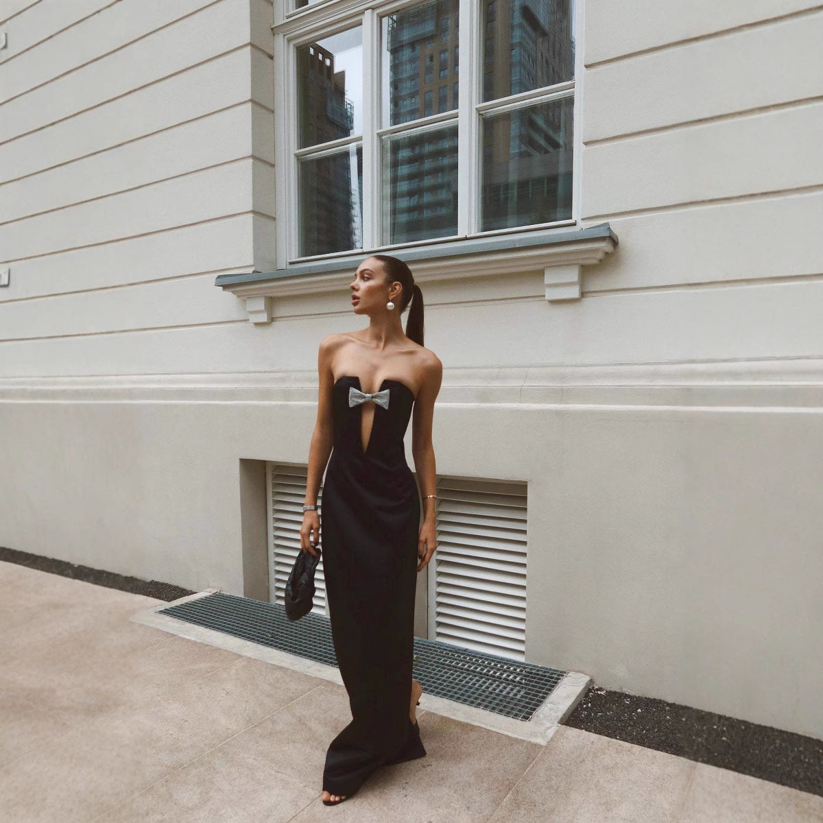 Dress Off-shoulder Backless Super Deep V Bandeau Slim-fit