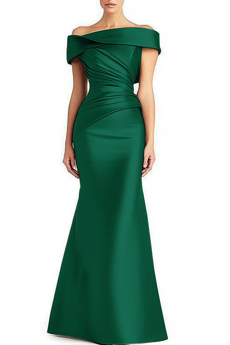 Dress Evening Formal Dress Pleated Off-shoulder Elegant Maxi