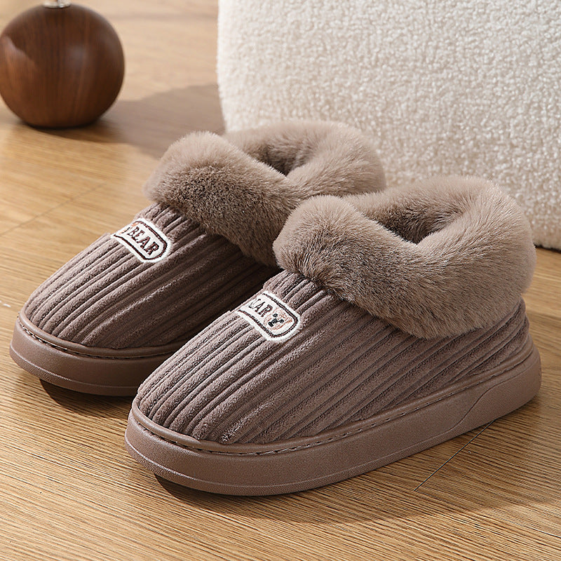 House Slippers Woman Plush Covered Heel Cotton Shoes