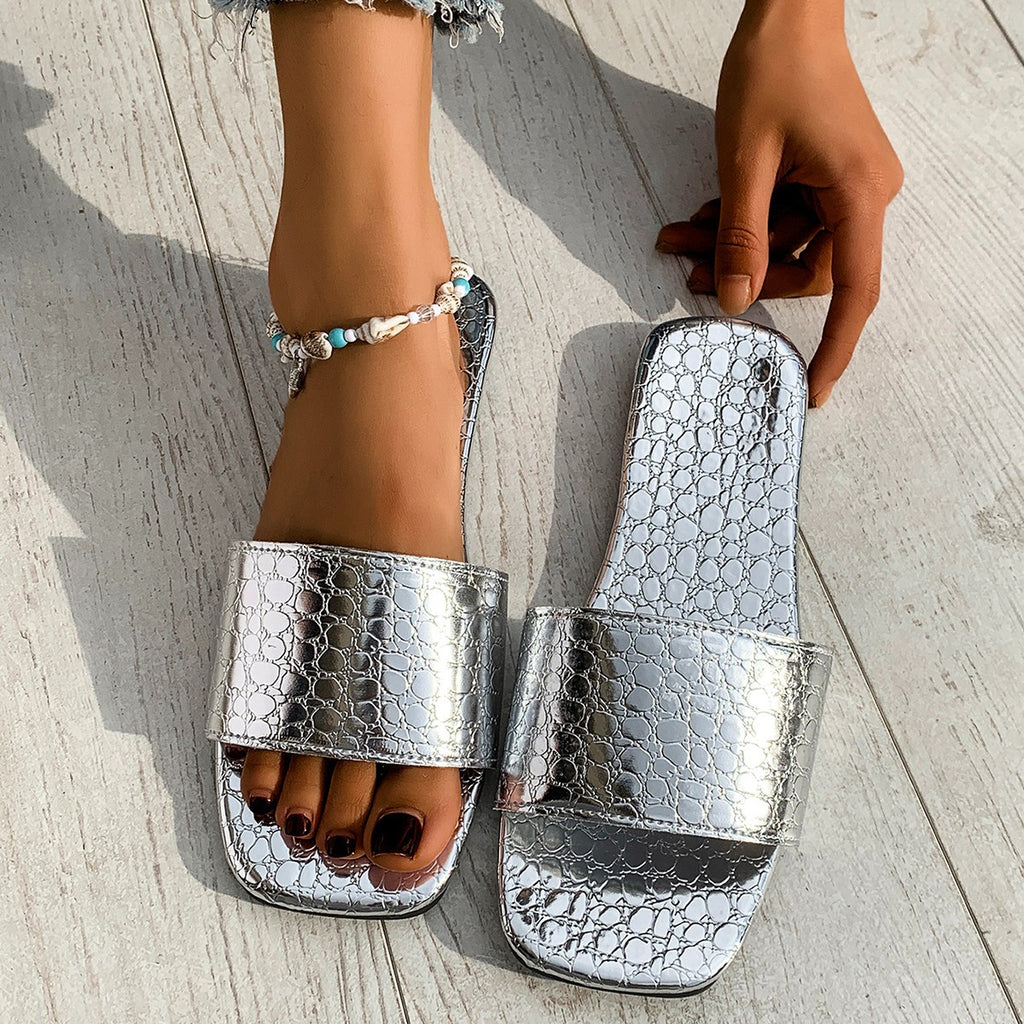 Sandals Crocodile-textured Slides Slippers Summer