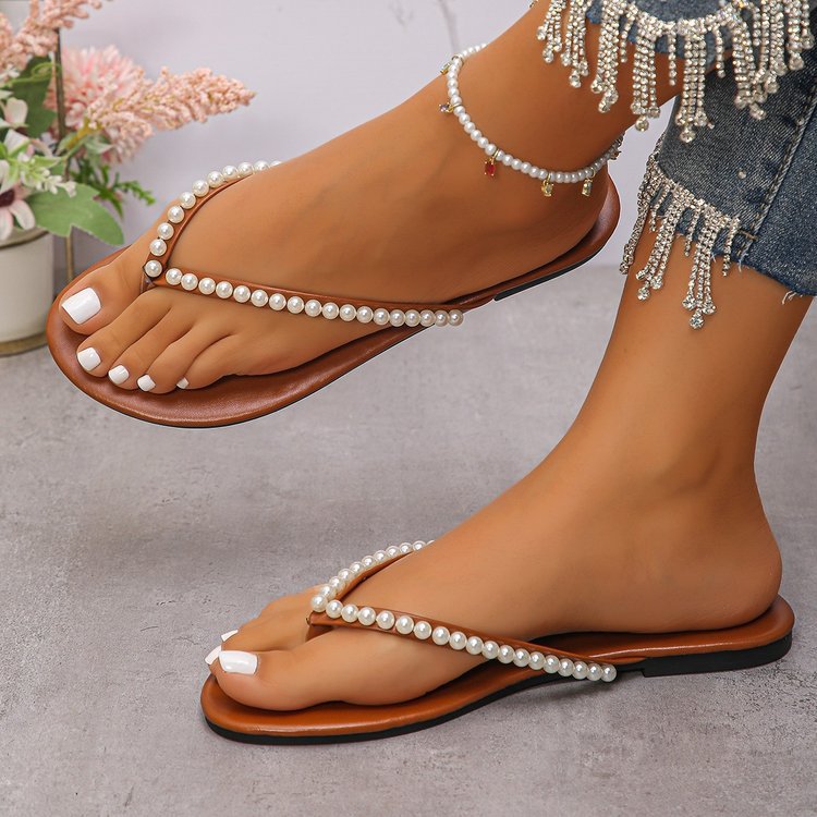 Flip-flops Women's Summer New Fairy Style Pearl Soft