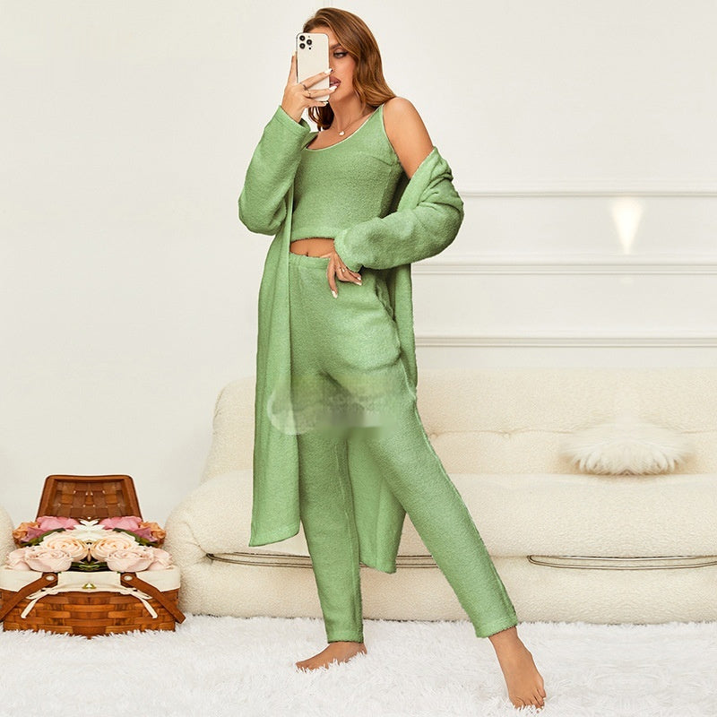 Set 3- Piece Half-velvet Pajama  Set Soft And Cozy Homewear