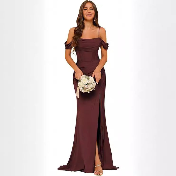 Dress Off-the-shoulder Satin Bridesmaid Corset Ball Gown
