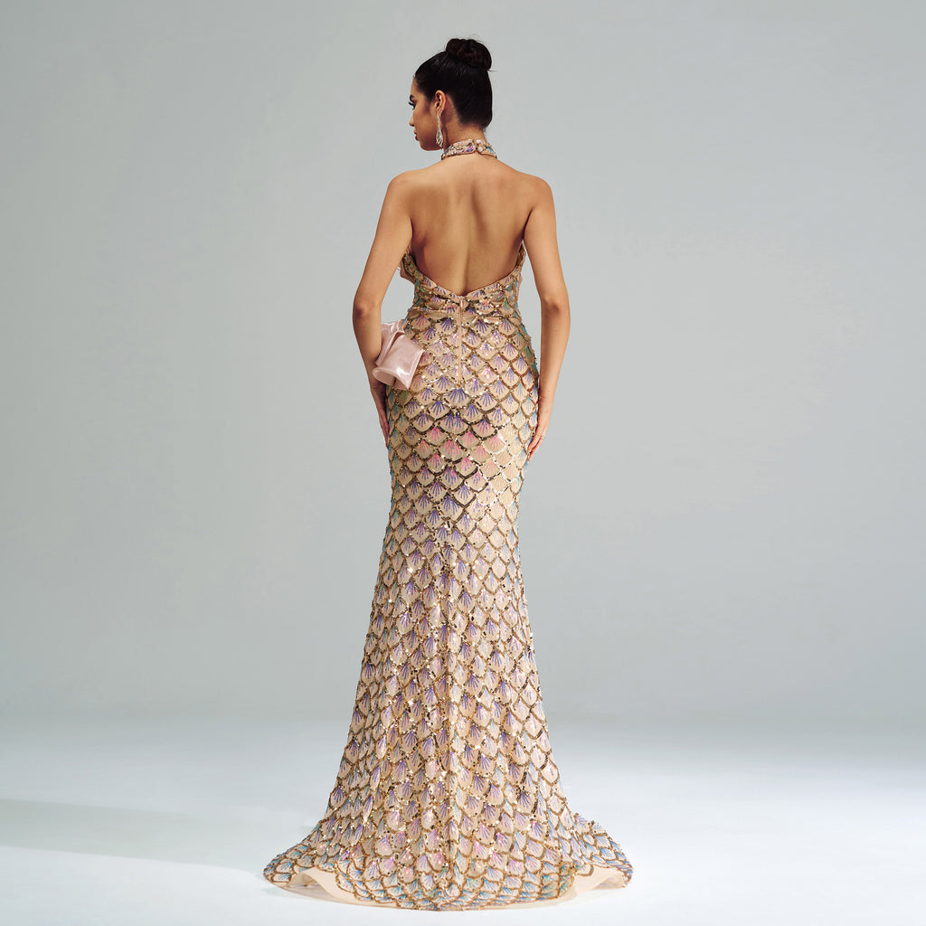 Dress Halter Sequined Mermaid