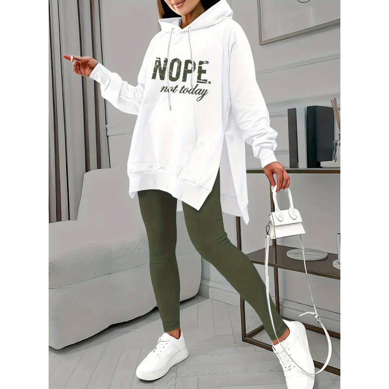 Set 2- piece Casual  Print Pocket Slit Casual Long Sleeve Hooded