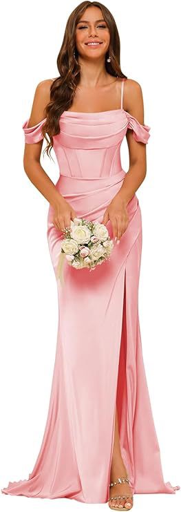 Dress Off-the-shoulder Satin Bridesmaid Corset Ball Gown