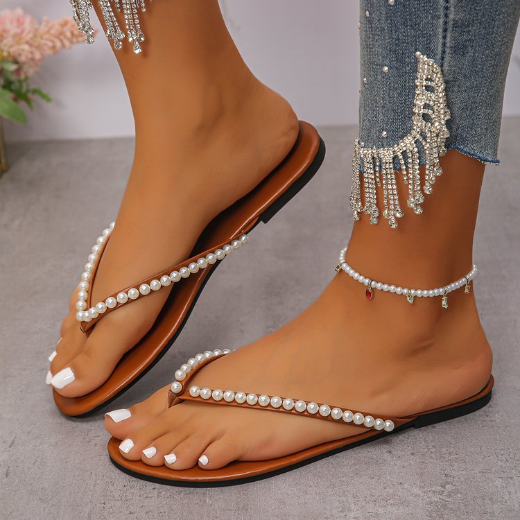 Flip-flops Women's Summer New Fairy Style Pearl Soft