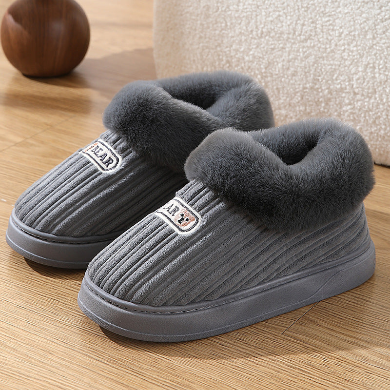 House Slippers Woman Plush Covered Heel Cotton Shoes