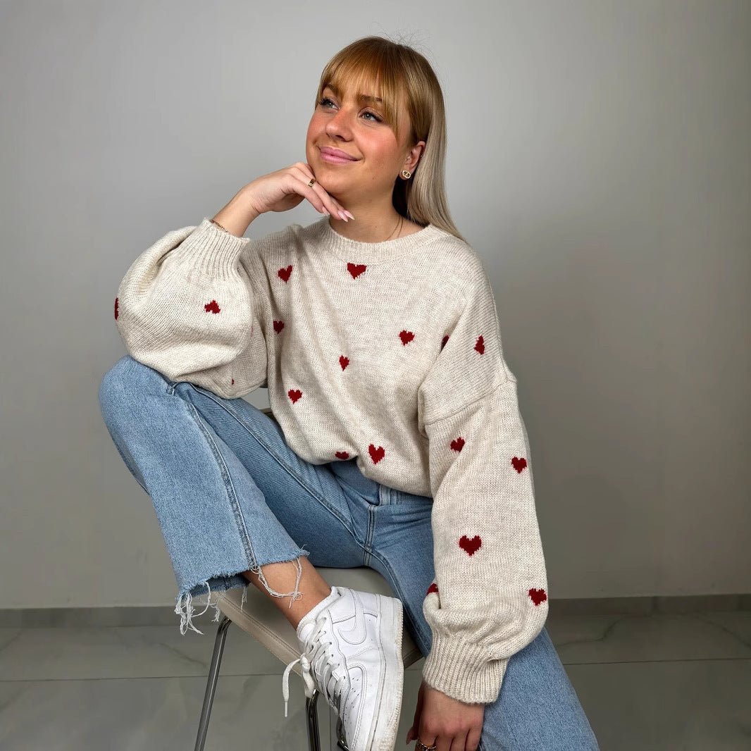 Casual Sweater Knitted Heart